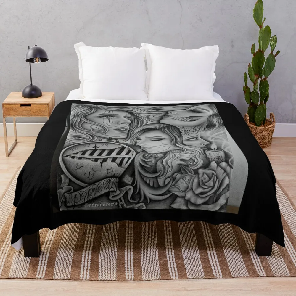 Sad Eyes Chola Clown , Chicano Art , Black And Grey Art Throw Coperta Coperta Divano Coperta Da Picnic Bellissime Coperte