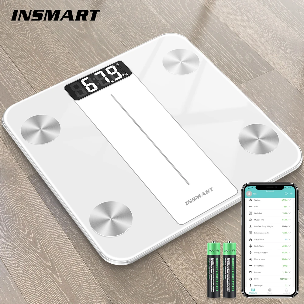INSMART Intelligent LCD Electronic Scale Digital Display Glass Weight Scale Balance Body Health And Weight Loss Bathroom