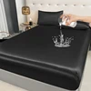 1Pc Waterproof Fitted Bed Sheet With Elastic Band Black Golden White Anti-slip Adjustable Mattress Cover (Pillowcase Need Order) 1