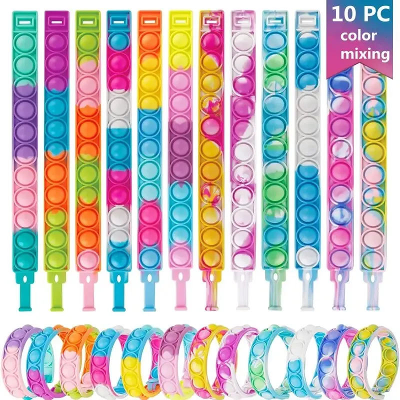 10Pcs Silicone World Bubble Decompression Bracelet Anti Stress Toy Colorful Silicone Bracelet Adult Kids Toy