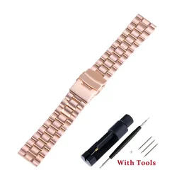 Premium Stainless Steel Watch Strap with Universal Metal Folding Buckle - 18mm (Rose Gold)