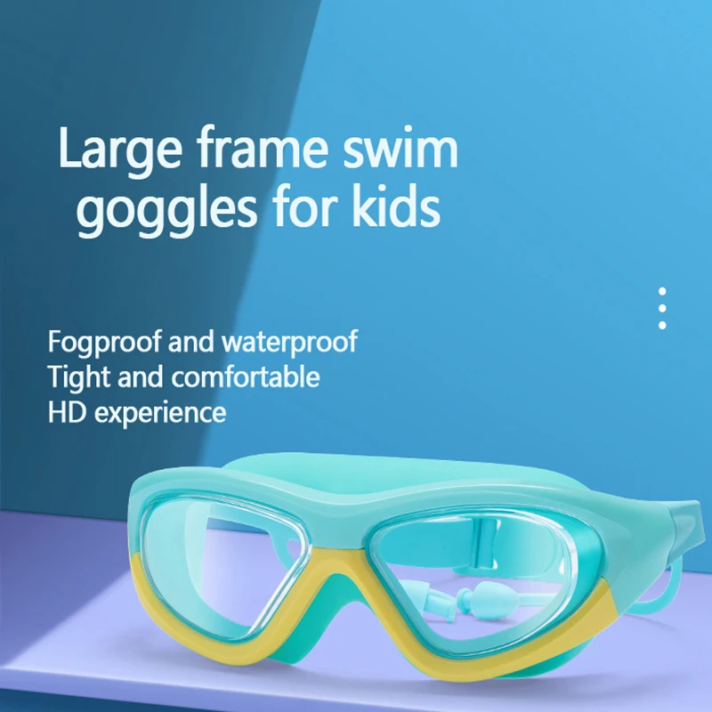 Swimming Goggles Children Swim Goggles Earplug 2 in 1 Set Anti-Fog HD Lens Silicone Protection for 4-15 Years Children