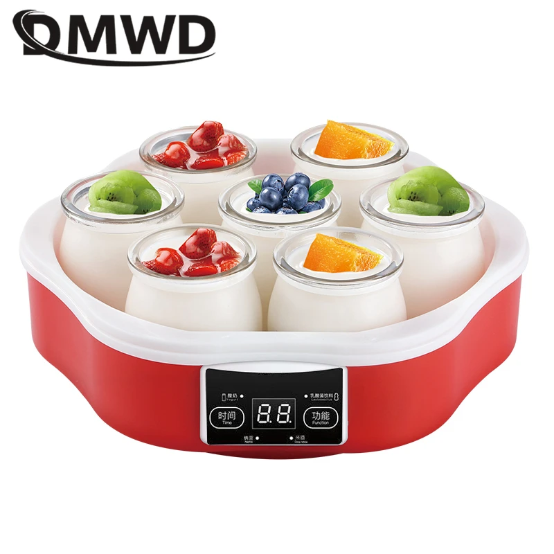 1.7L Automatic Yogurt Machine With Glass Cups Stainless Steel Liner Natto Rice Wine Maker Wth Digital Panel DIY Yogurt Tools EU