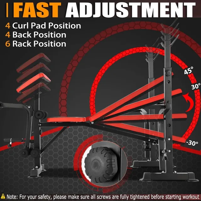 6 in 1 660lbs Weight Bench Set with Bench Press Set with Barbell Rack，Adjustable Incline Strength Training Workout Bench 2