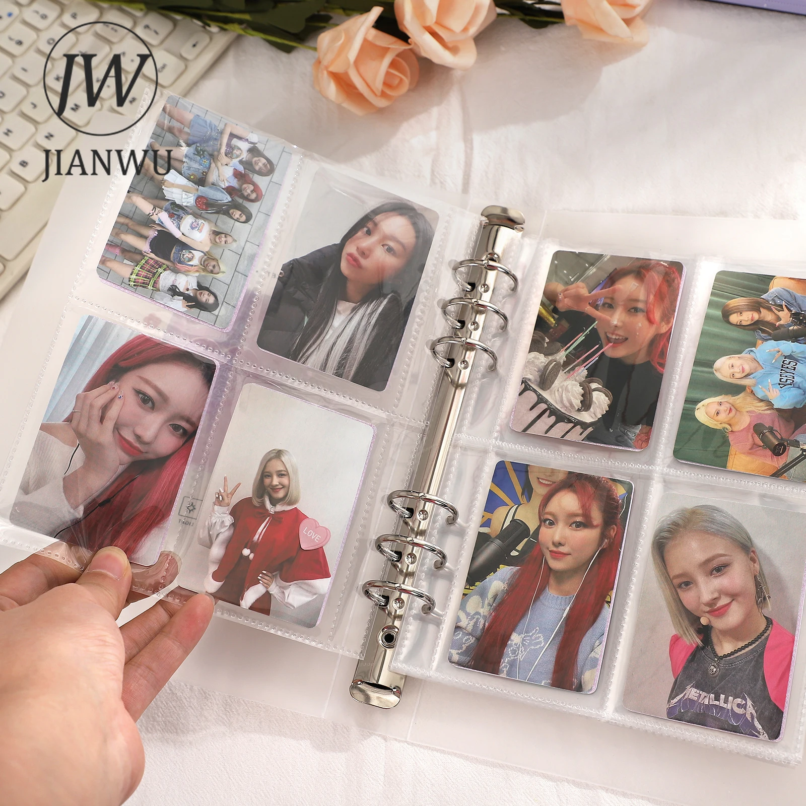 Photo Album JIANWU A5 PVC Frosted Photo Album Binder 10 Pcs Inner Page Star Photos Card Stock Loose-leaf Storage Book Stationery Organizer