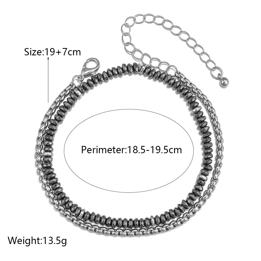 Stainless Steel Punk Bracelet For Men Adjustable Hematite Strand