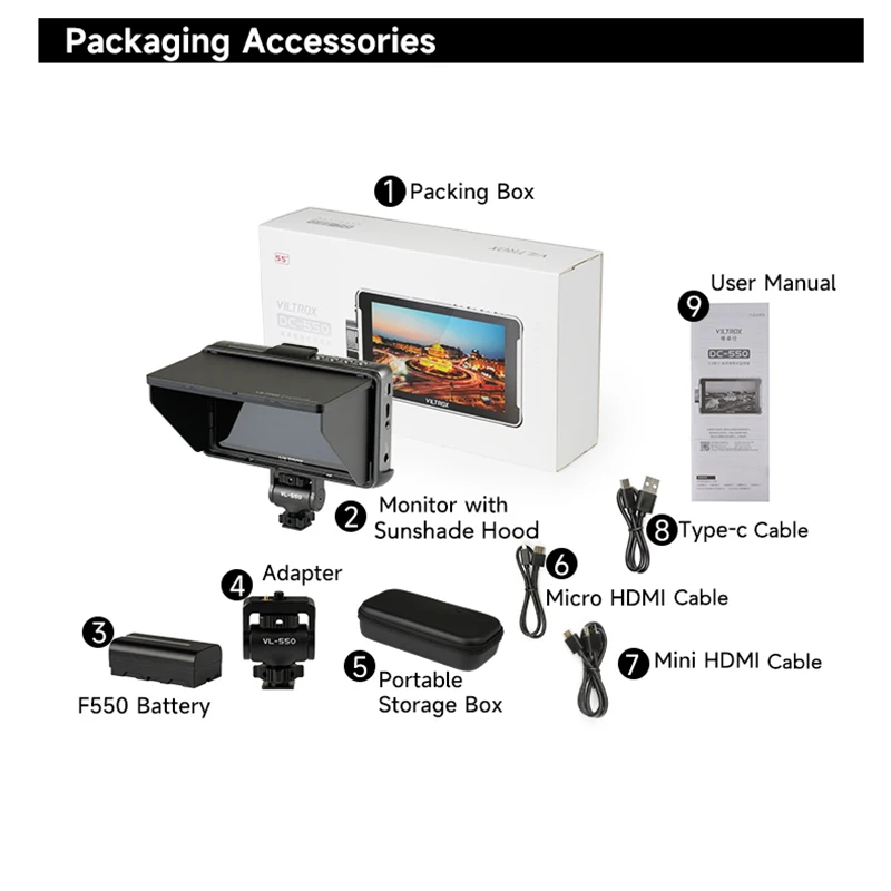 VILTROX DC-550 Pro 5.5Inch 1920x1080 4K Profissional Portable Monitor with Stand HDMI Touch Screen Field 3D LUT Director Monitor