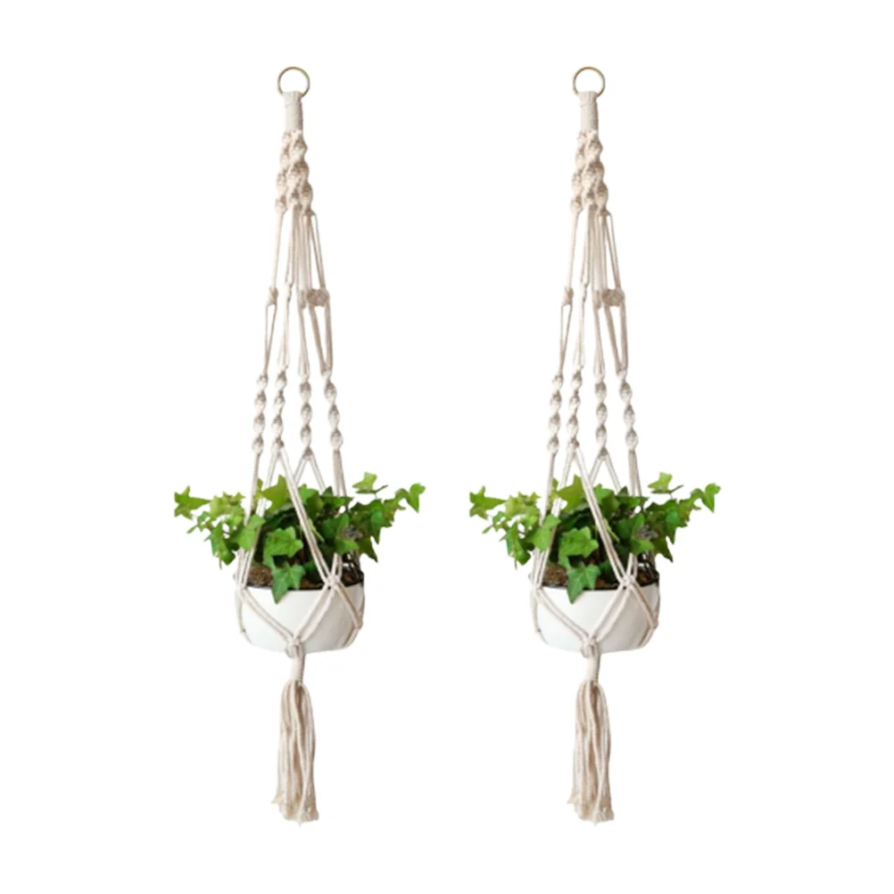 

2Pcs Macrame Hangers Wall Large Outdoor Plant Pots Rope Coat Hangerser Basket for Bohemian Wall - 105x25x25cm