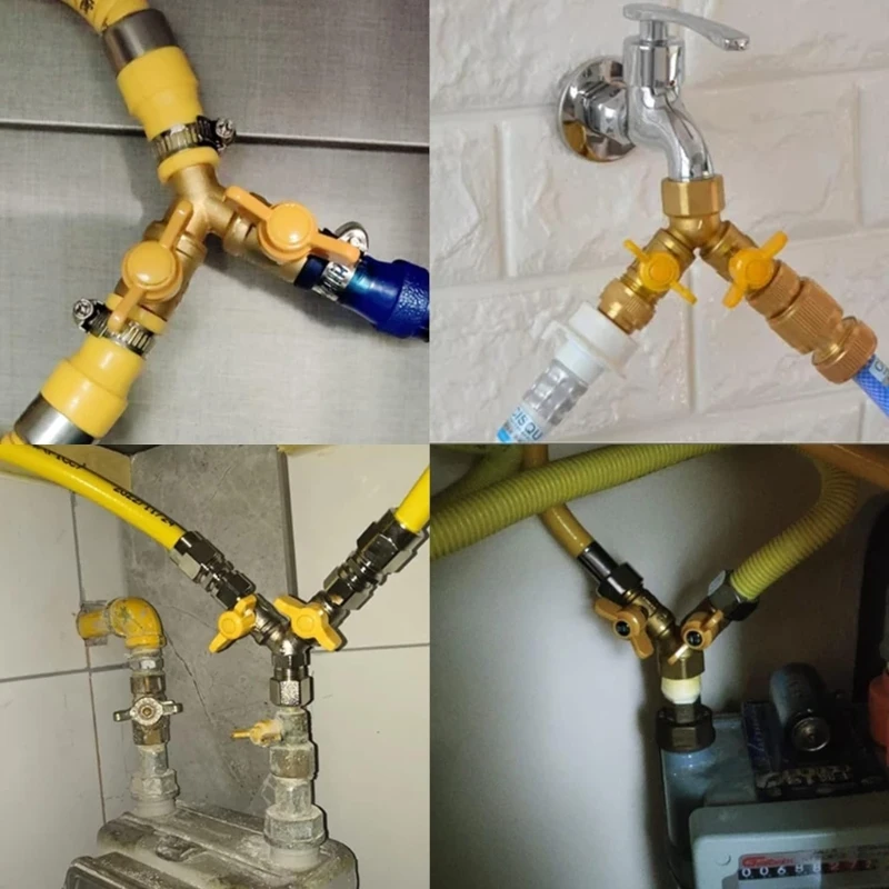 Upgraded 3 Way Hose Connector Y Shaped Brass Connector Versatile Metal Easy Installation for Garden Watering
