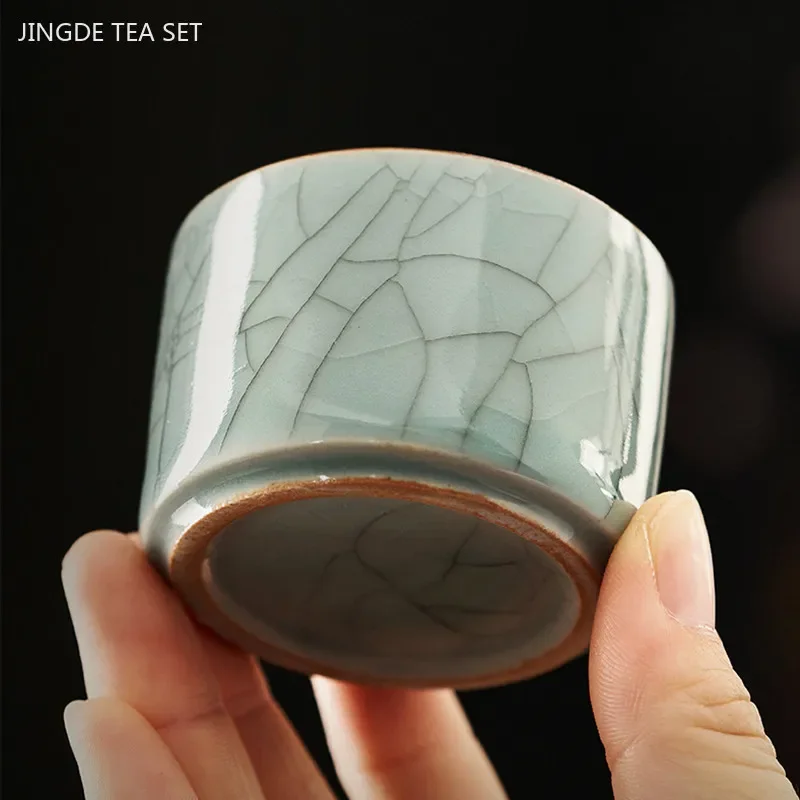 60ml Chinese Style Ceramic Ice Crack Glaze Tea Cup Retro Porcelain Tea Bowl Sake Cups Coffee Mug Household Handmade Master Cup