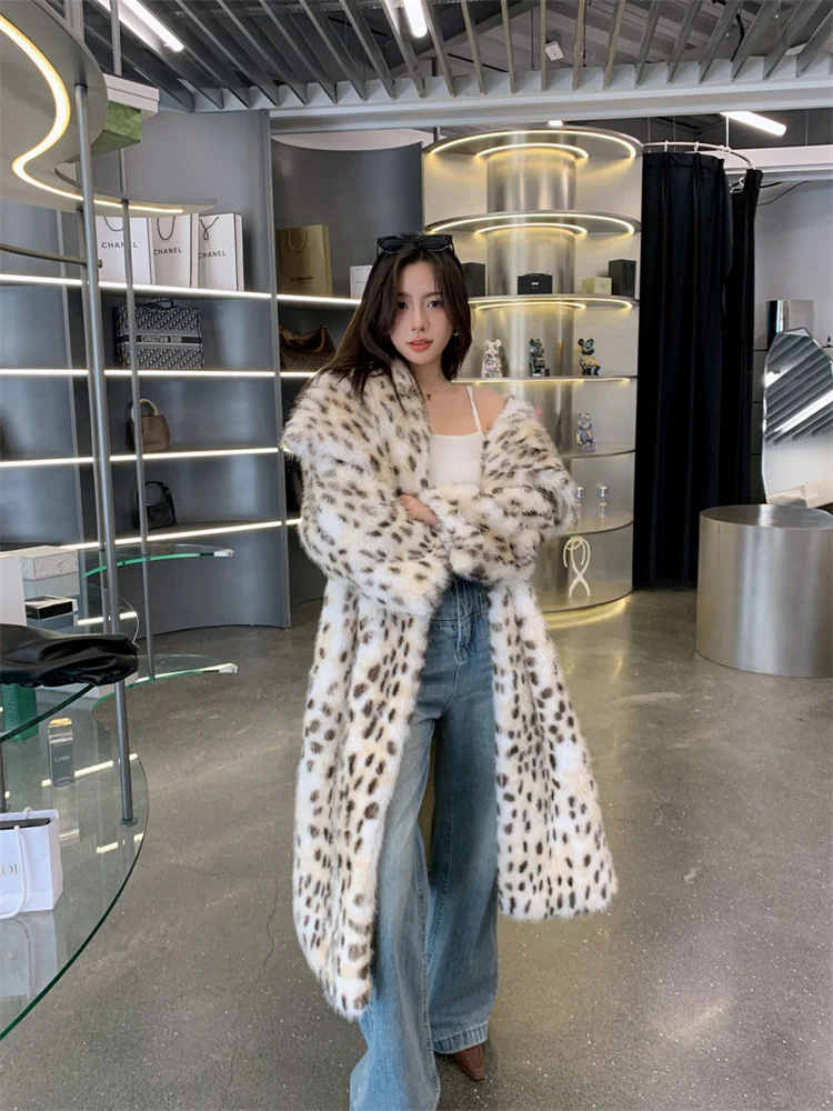 

Mink Fur Coat Women Big Lapel Loose Thick Warmth Coat
