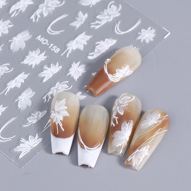 

Fashion Embossed Flower Nail Art Sticker Exquisite Floral Nail Decal For Girls DIY Manicure Decoration Accessories