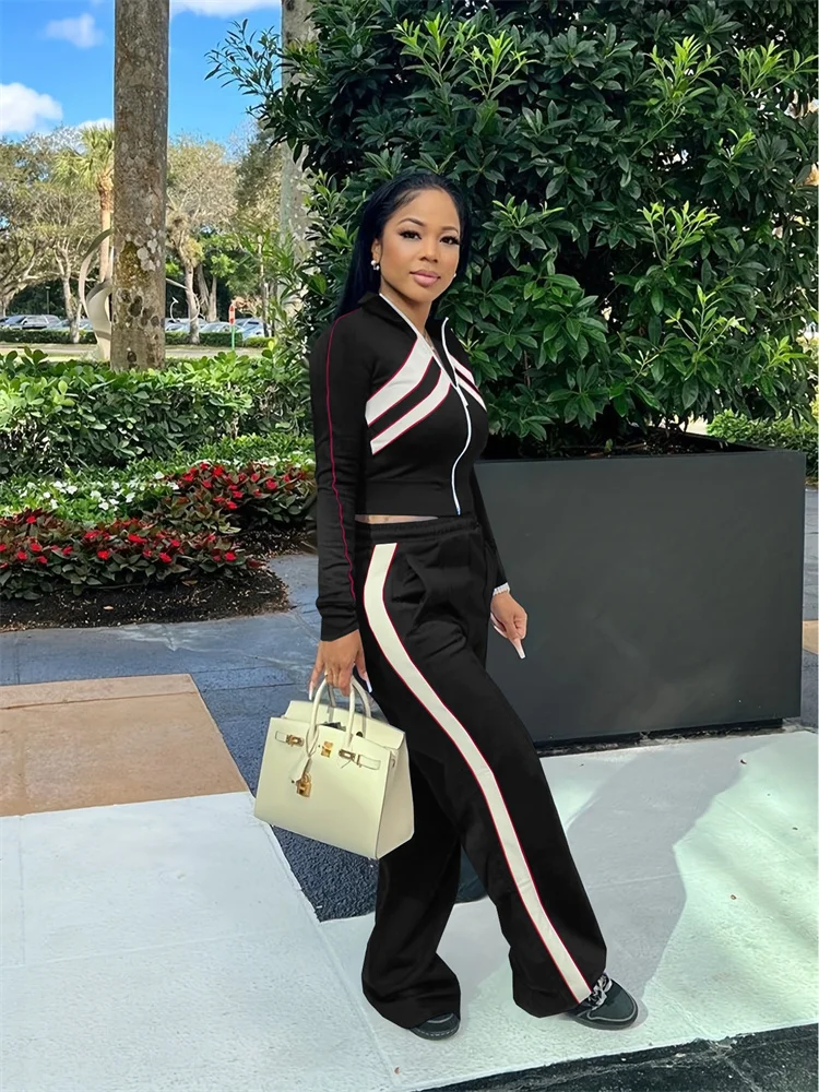 Wmstar Two Piece Set Women Pants Sets Casual Top Loose Stretch Zipper Long Sleeve Fall Clothes New Style Wholesale Dropshipping