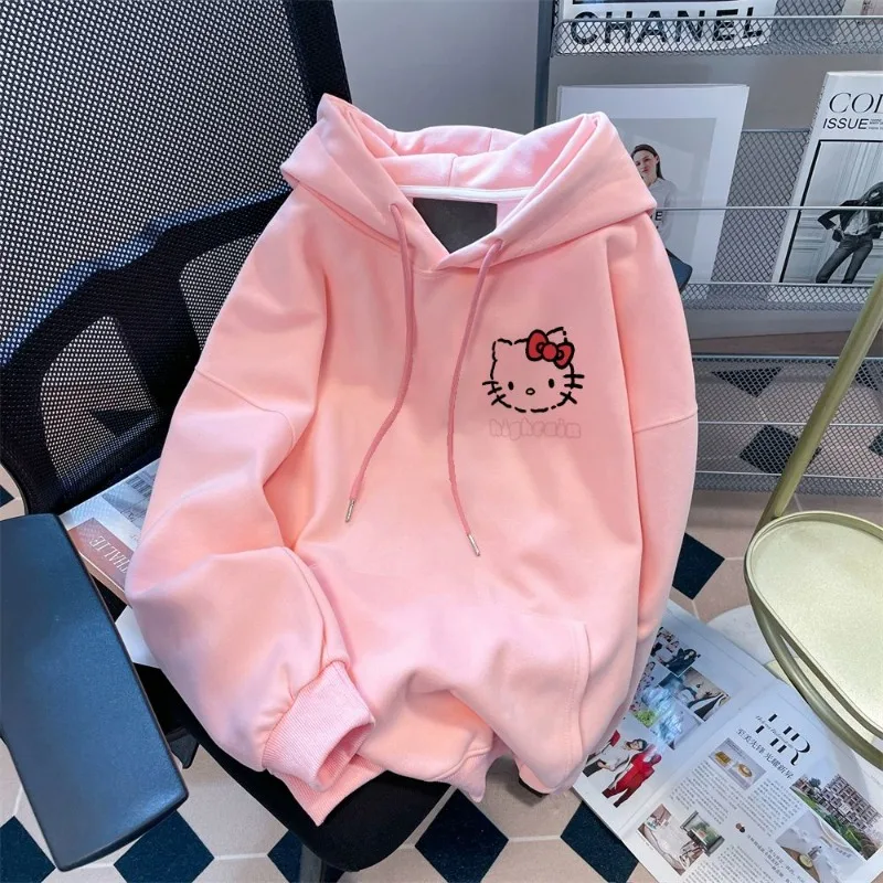 Sanrio Hello Kitty Hooded Sweatshirt Women Autumn Winter Y2k Clothes Cartoon Long-sleeved Sweatshirt Casual Fashion Coat Top
