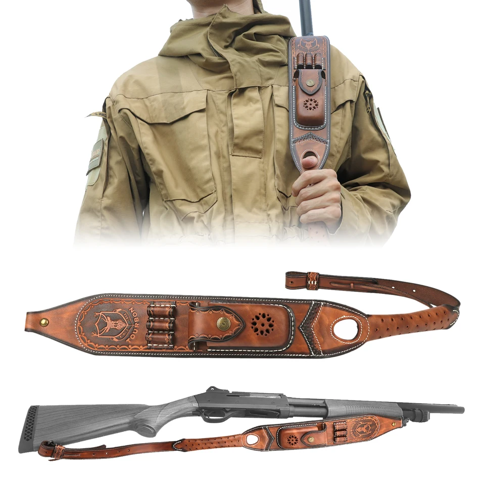 Tracolla Per Fucile Tourbon - Cotone E Pelle, 5cm X 87cm, Colore Cachi - Foto 8