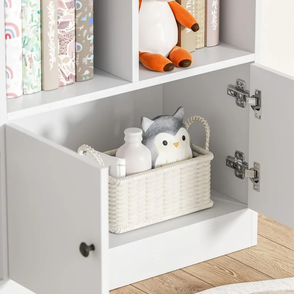 White Kids Bookshelf, Kids Bookcase with 7 Cubbies and 2 Cabinets, Freestanding Book Storage Shelves for Bedroom 5