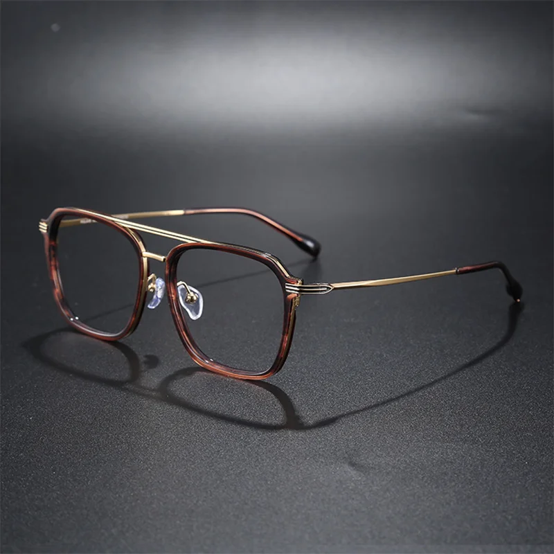 

Designer Brand Hand-made Pure Titanium Square Glasses Frame Classical Retro Vintage Style Double Bridge Eyeglasses Prescription