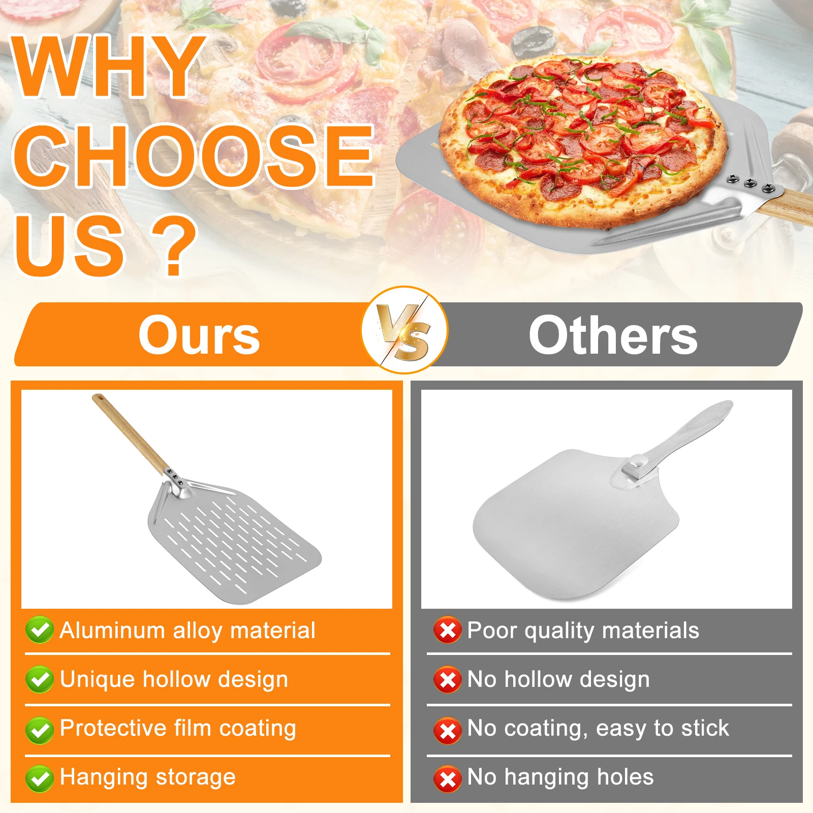 12inch Pizza Peel Aluminium Alloy Pizza Shovel with Handle Non-Stick Perforated Pizza Shovel Lightweight Pizza Shovel for Baking 4