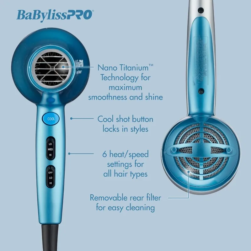 BaBylissPRO Hair Dryer, Nano Titanium 2000-Watt Blow Dryer, Hair Styling Tools & Appliances, BNT5548 2