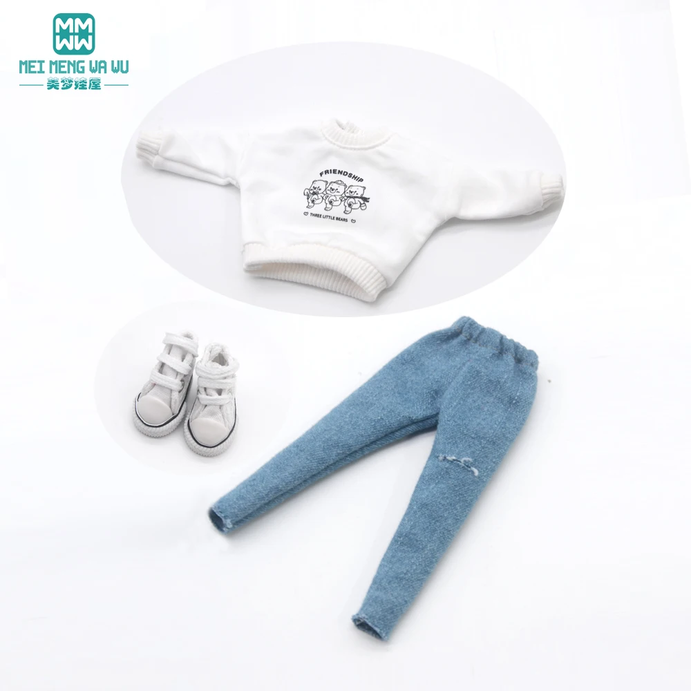 Blyth Clothes Azone OB22 OB24 Doll Accessories Fashion Short T Black White Jeans Plaid Pants Toy Gift