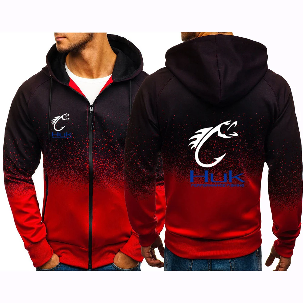 Men's Gradient Color Hooded Cardigan Zipper Sweatshirt