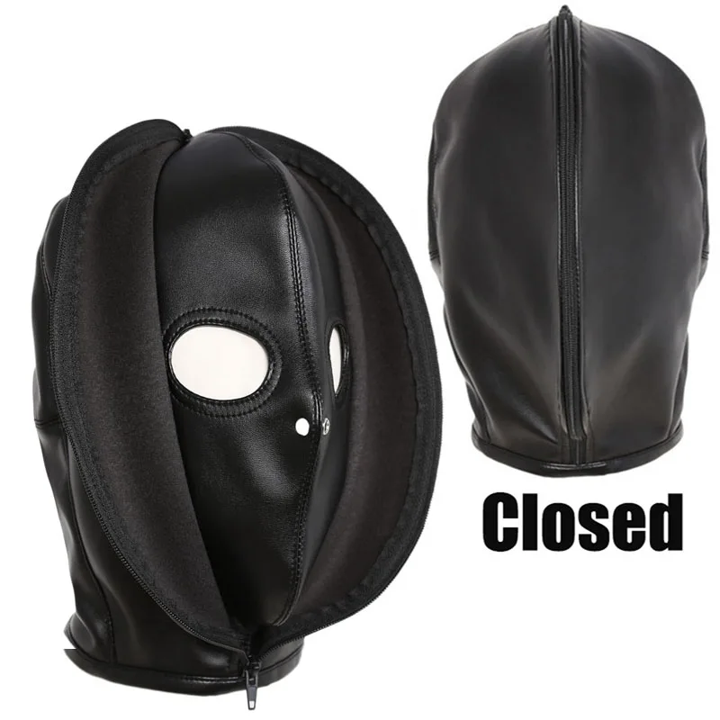 Masque cagoule sm en cuir à fermeture éclair pour bondage_voghion.com