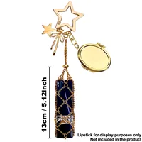 Custom Name Portable Small Mirror Lipstick Bag Keychain Stainless Steel Metal Net Pocket Interchangeable Lip Balm Bag Key Chain 2