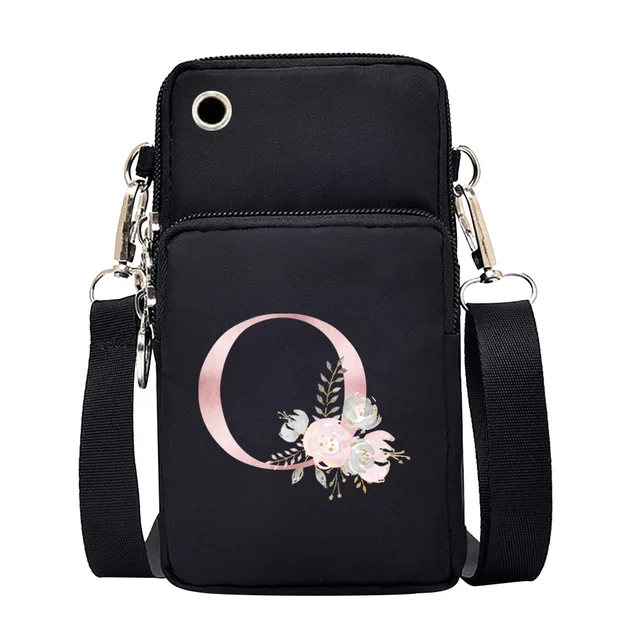 Waterproof Mobile Phone Bag for Iphone/huawei/xiaomi/samsung Universal Pink Flower 26 Letters Cell Phone Case Women Wrist Pack 7Pink flower O