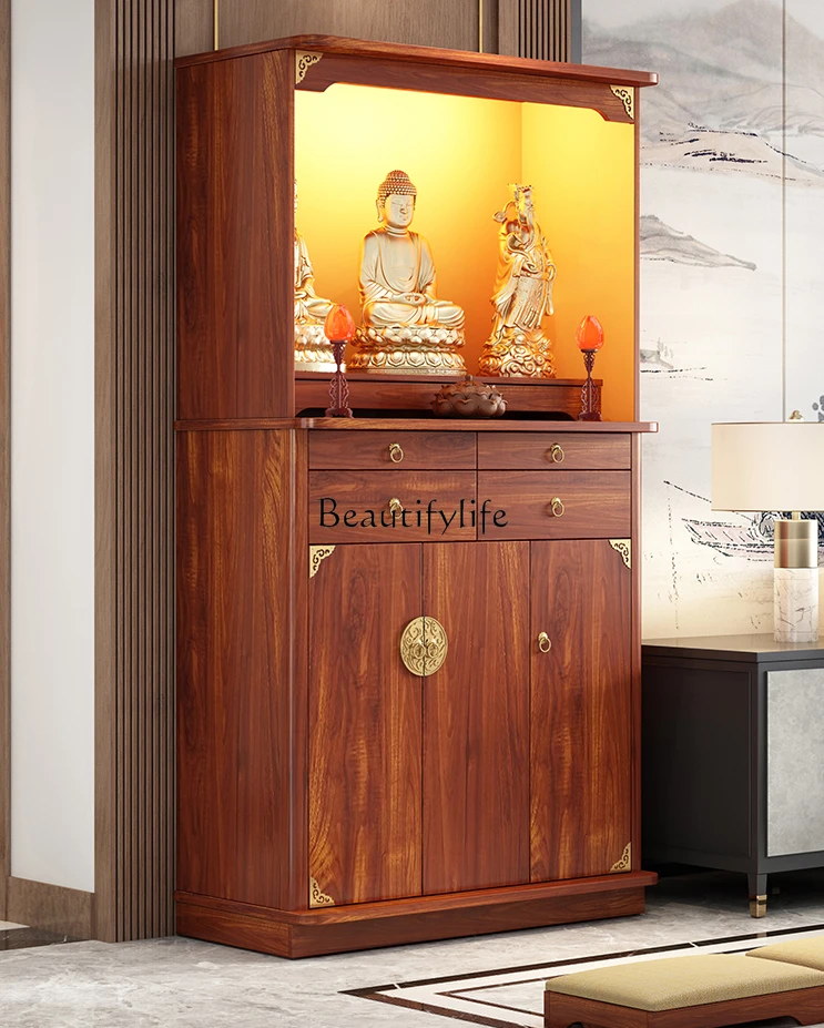 

New Chinese Style Solid Wood Buddha Shrine Modern Style God of Wealth Cabinet Buddha Statue
