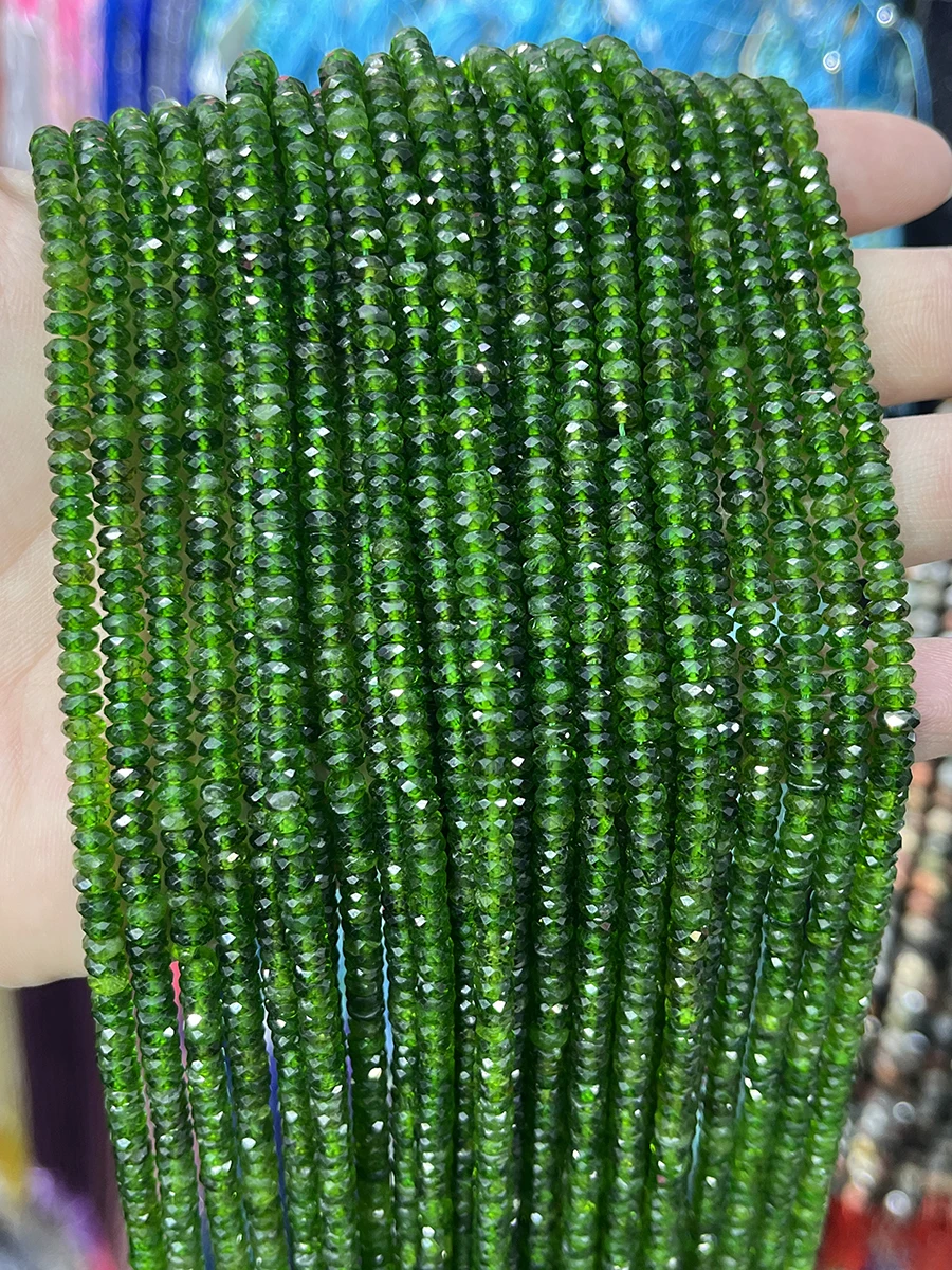 

Natural Alalite Stone Faceted Green Diopside Beads Small Section Loose Spacer For Jewelry Making DIY Necklace Bracelet 15''