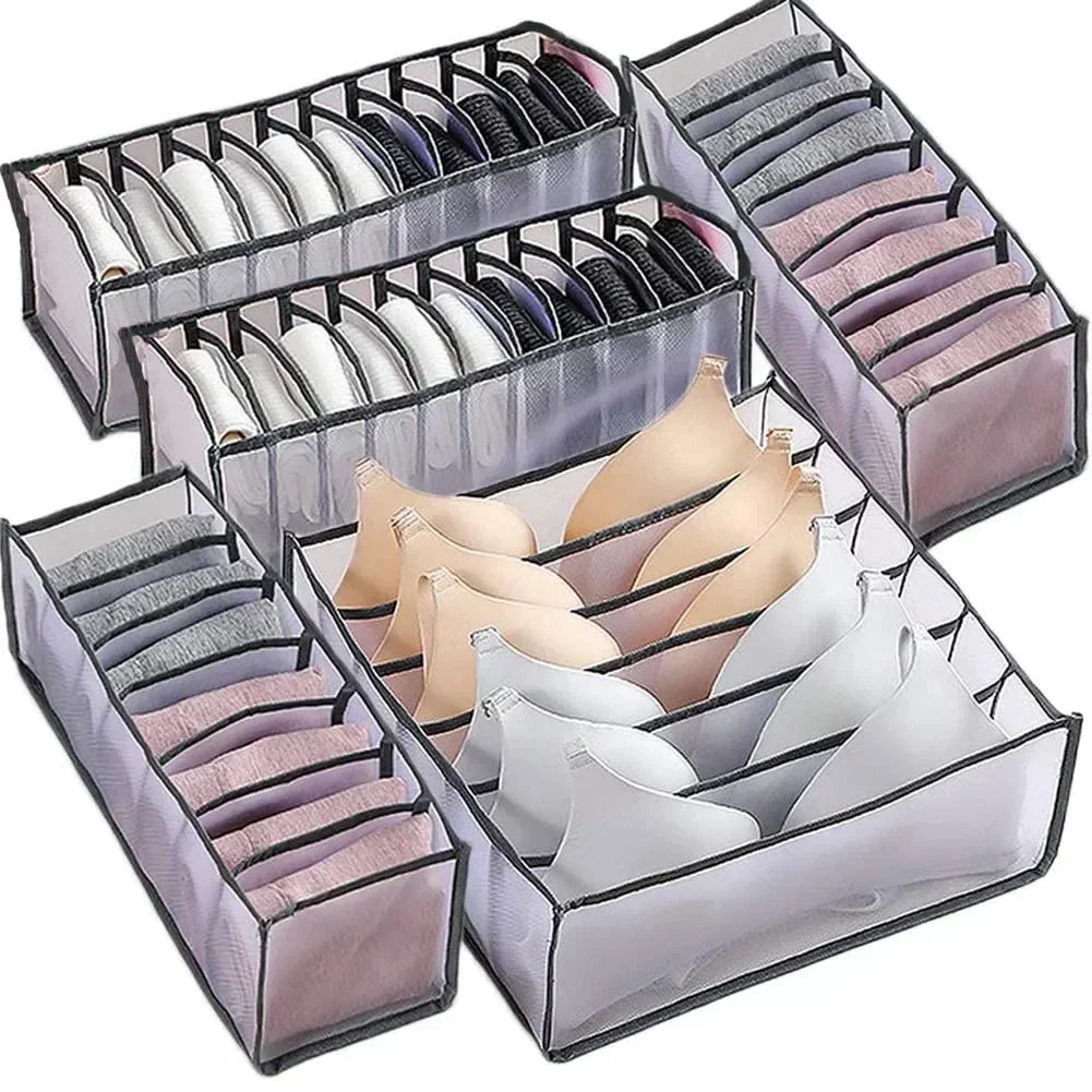 6/7/11grids Foldable Underwear Underwear Socks Organizer with Dividers Clothes Storage Box Breathable Mesh Bag for Wardrobe 6