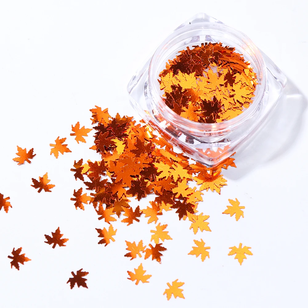 Nail Decoration Maple Leaves Nail Art Sequins Holographic Glitter Flakes Paillette Chameleon Stickers Autumn Design