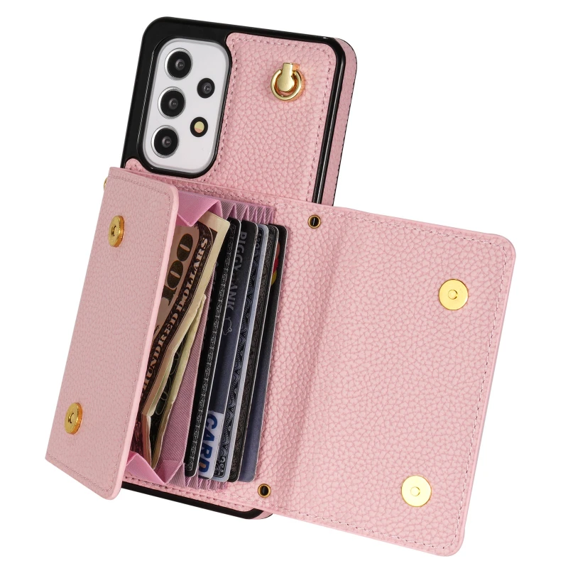 Luxurious Crossbody Leather Wallet Case with Lanyard and Card Holder