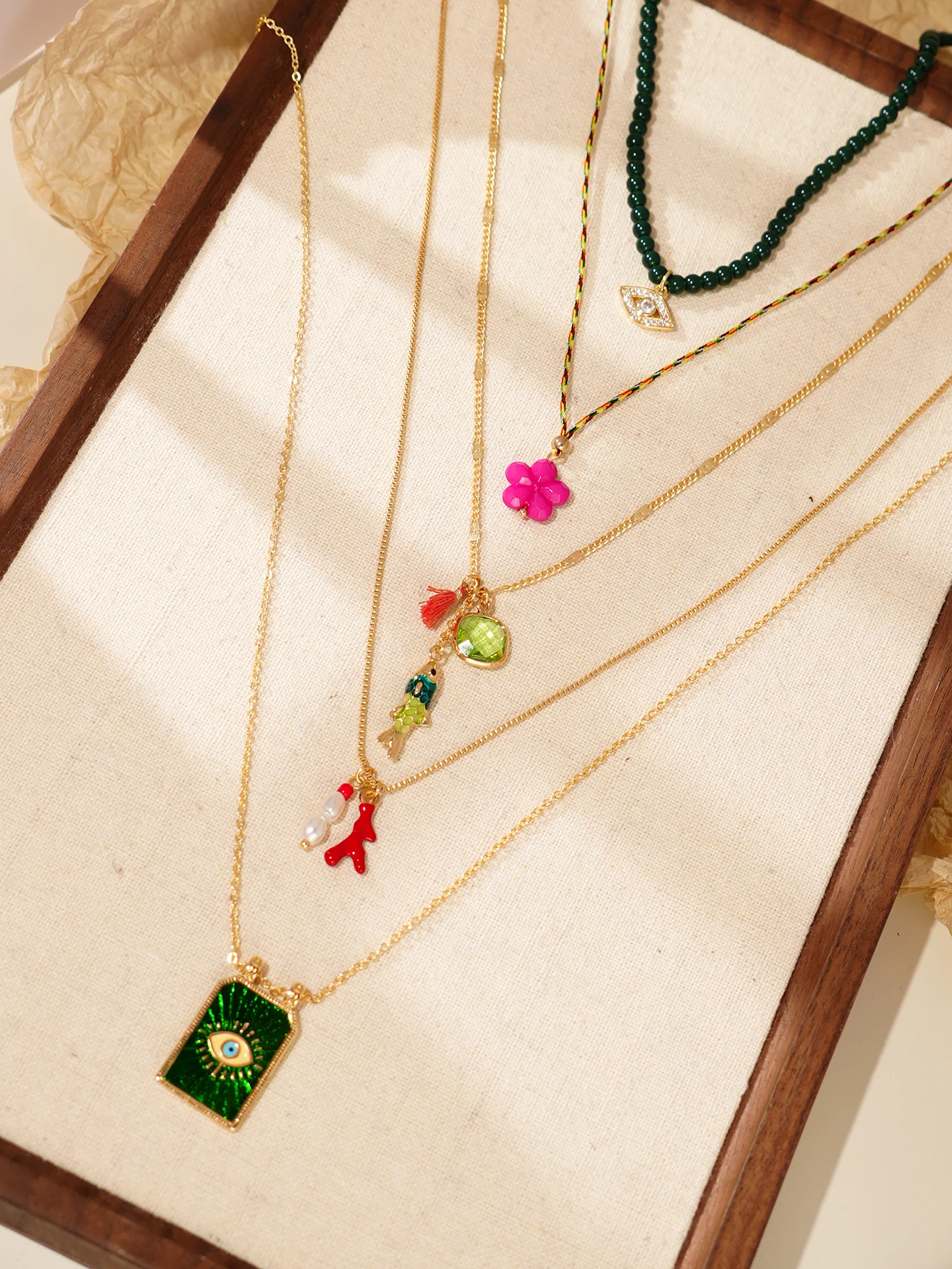 5pcs Bohemian Stacked Necklace Womens Daily Jewelry Gift