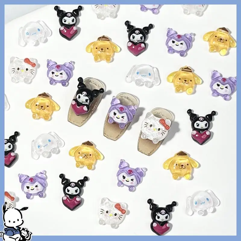 

20Pcs Sanrioed Resin Charm Nail Art Decor Manicure Cartoon Kittys Melody Pochacco Cinnamoroll Kuromi Anime Hairclips Accessory