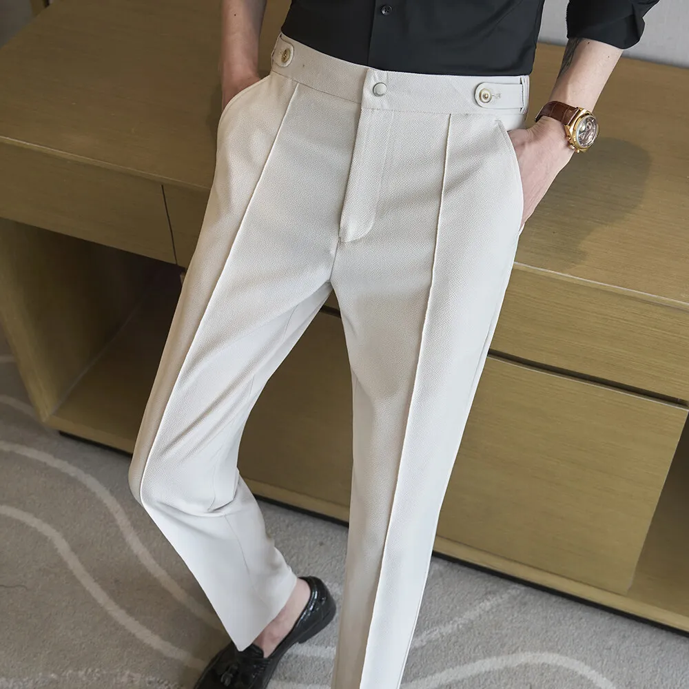Men's Classic Black Dress Pants with Double Button Waistband, Perfect for Formal and Business Occasions Adjustable Waist.28-38