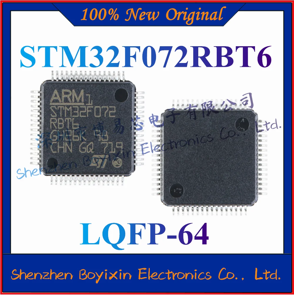 

NEW STM32F072RBT6 Original and genuine ARM Cortex-M0 32-bit microcontroller chip. Package LQFP-64