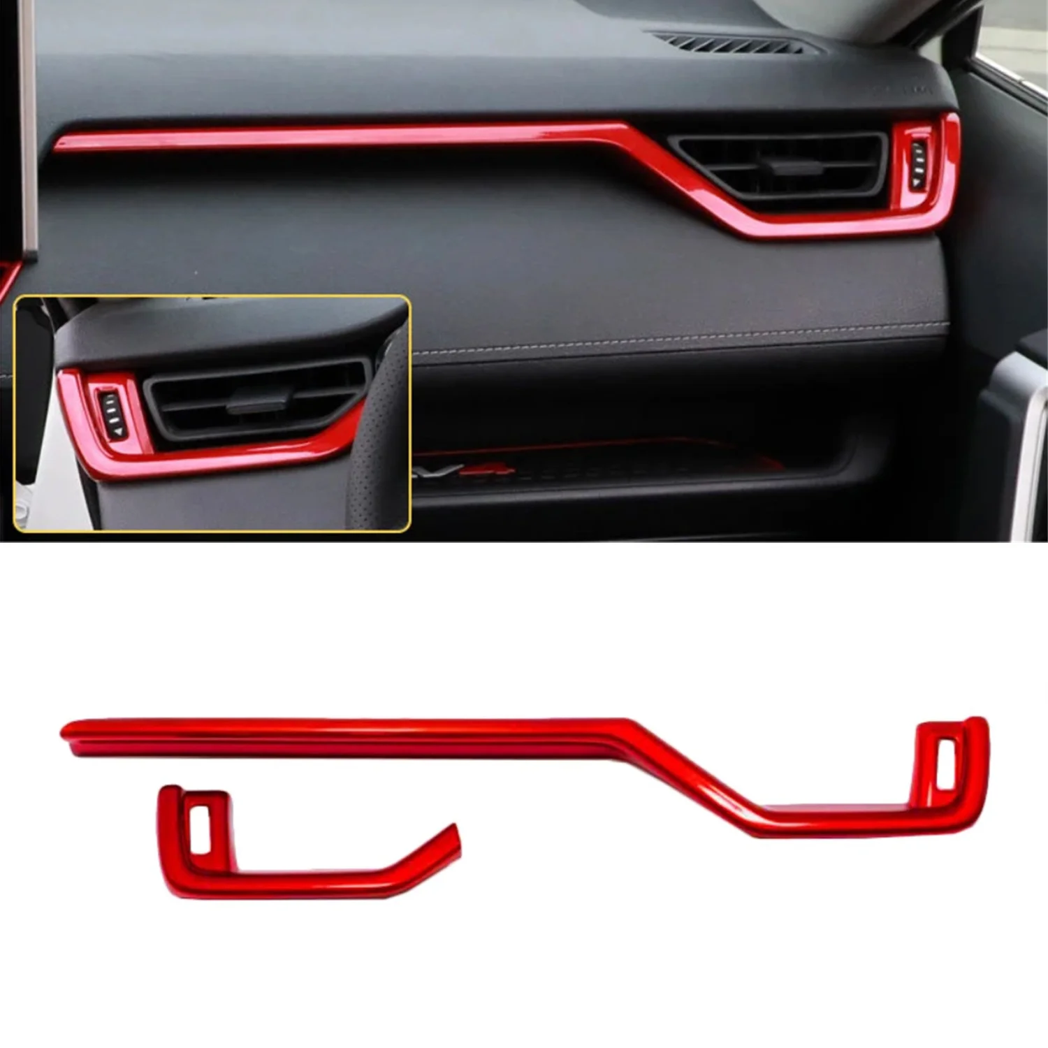 

For Toyota RAV4 XA50 2019-2023 LHD!!! Red Car Interior Dashboard Console A/C Air Outlet Vent Molding Strip Cover Trim 2PCS