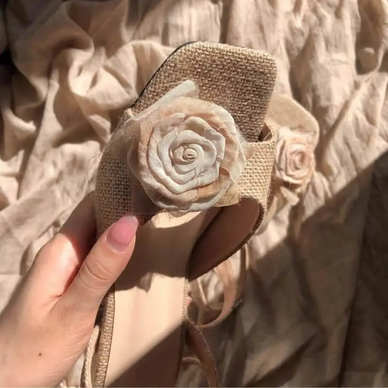 Female Rose Flat Bottomed Womens Shoes 2024 New Ladies Shoes Rose Flower Shoes Spring and Autumn Womens Solid Slip-On Flats