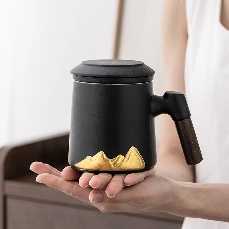 

Luxury Ceramic Filter Mug Retro Large Tea Cup Office Creative Coffee Cups Set Travel Mug Household Water Cup Christmas Mugs Gift