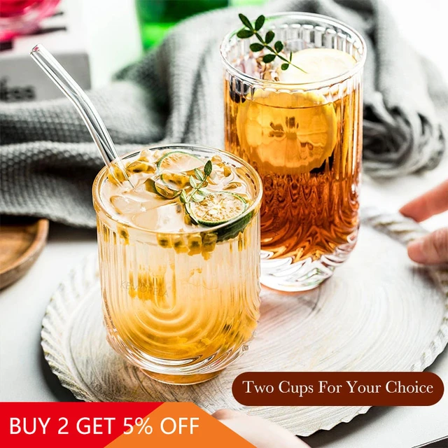 1-4PCS Ribbed Glass Juice Cup Drink Mug Vintage Glassware Highball Glasses  For Water Latte Coffee Whiskey Wine Cocktail Cups - AliExpress