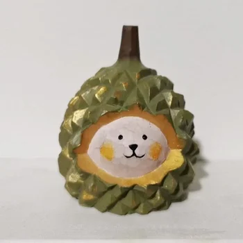Cute Durian Cat Fashion Ornament Crafts Home Wood Carving DesktopPumpkin Wooden Statue Ornament Halloween Gift 2