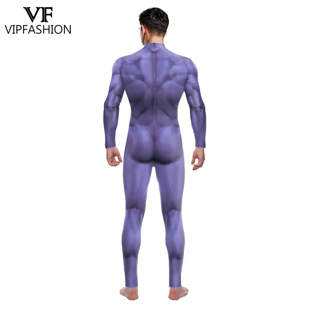 VIP FASHION Purple Muscle Zentai Bodysuit Man Woman Fancy Carnival Purim Cosplay Costume Sexy Party Jumpsuit Festival Catsuit cosplay costume adult unitard