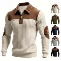 Sweat-shirt sport décontracté en velours côtelé color-block pour homme, col montant boutonné, coupe ample, collection Printemps-Automne 2026 1