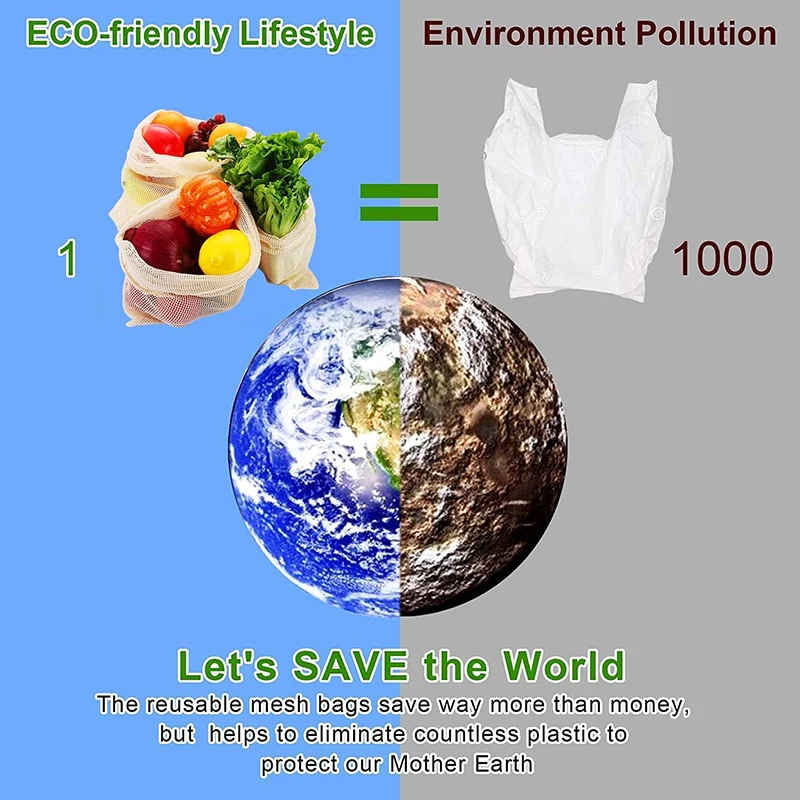 Eco-Friendly Reusable Organic Cotton Produce Bags - Set of 3/5/10