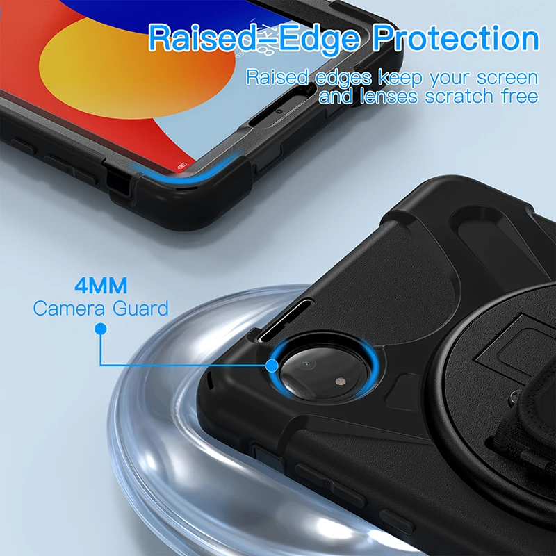 Durable 360° Rotating Tablet Case with Kickstand & Shoulder Strap