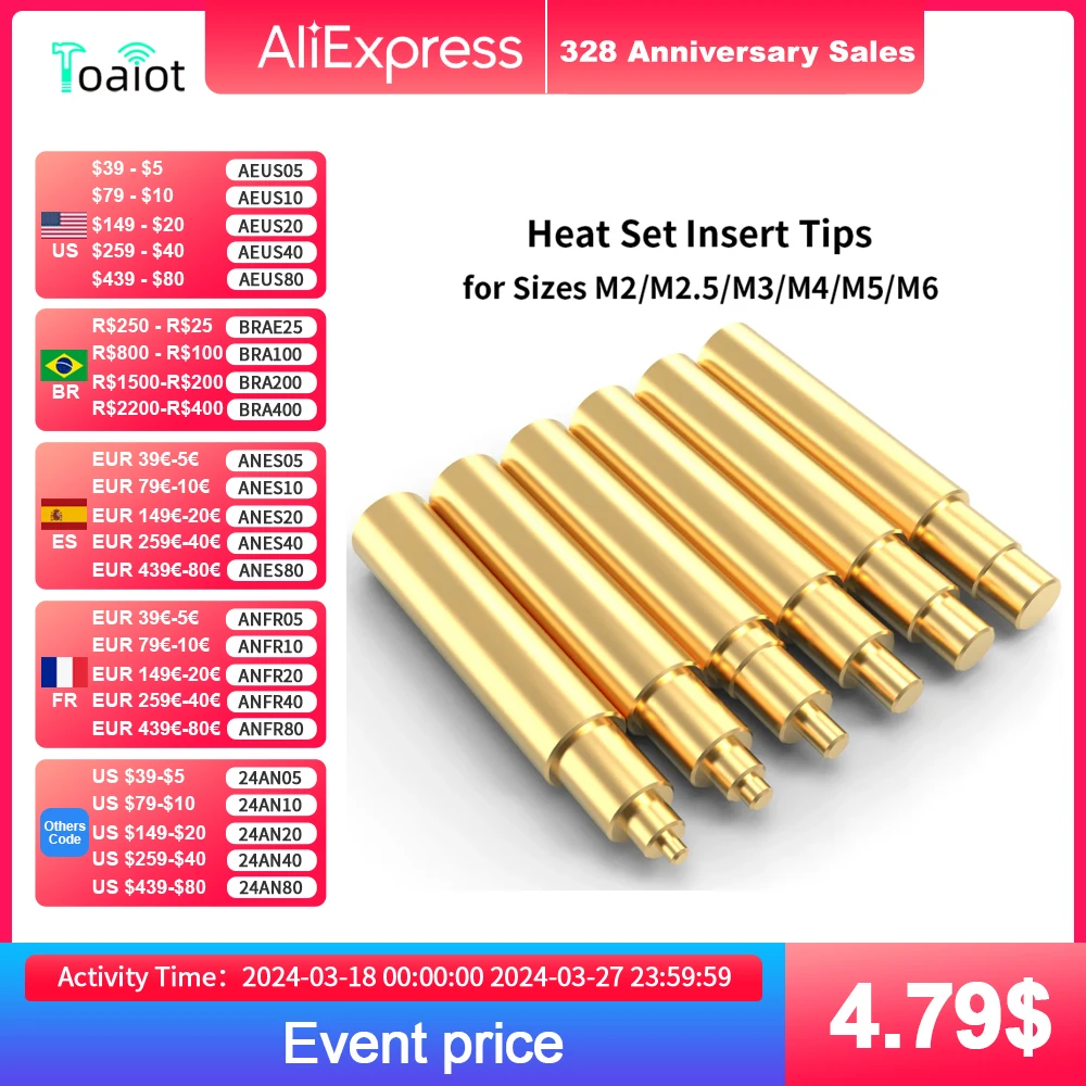 Heat Set Insert Soldering Iron Tip M2-M8 Brass Hot Melt Inset Nut Embedded Thread Insertion Kit For 3d Printing I.758341639