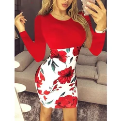 Vestido de fiesta con estampado Floral para mujer, vestido ajustado de manga larga a la cadera