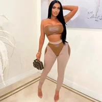 Isabel PU Leather Strapless Ribbed Pant Set 8