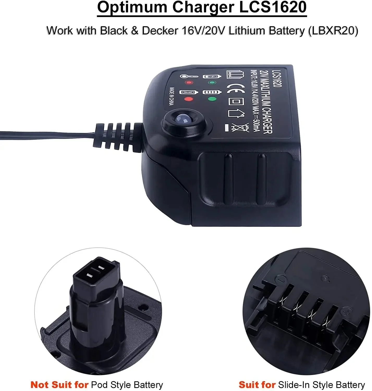 LCS1620 Li-ion Battery Charger for Black&Decker 10.8V 14.4V 20V Model LBXR20 LB20 LBX20 LBX4020 Electric Drill Screwdriver Tools